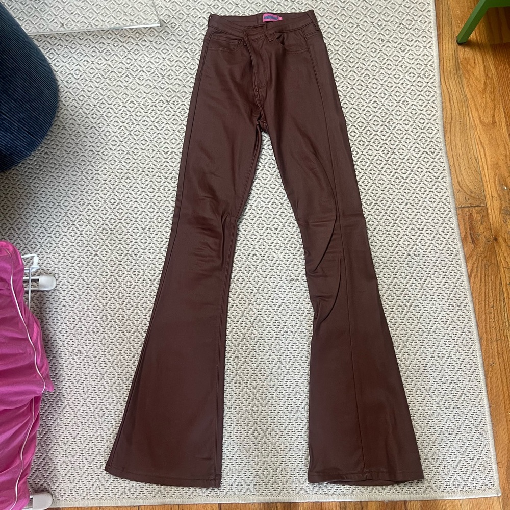 Brown flare leather pants